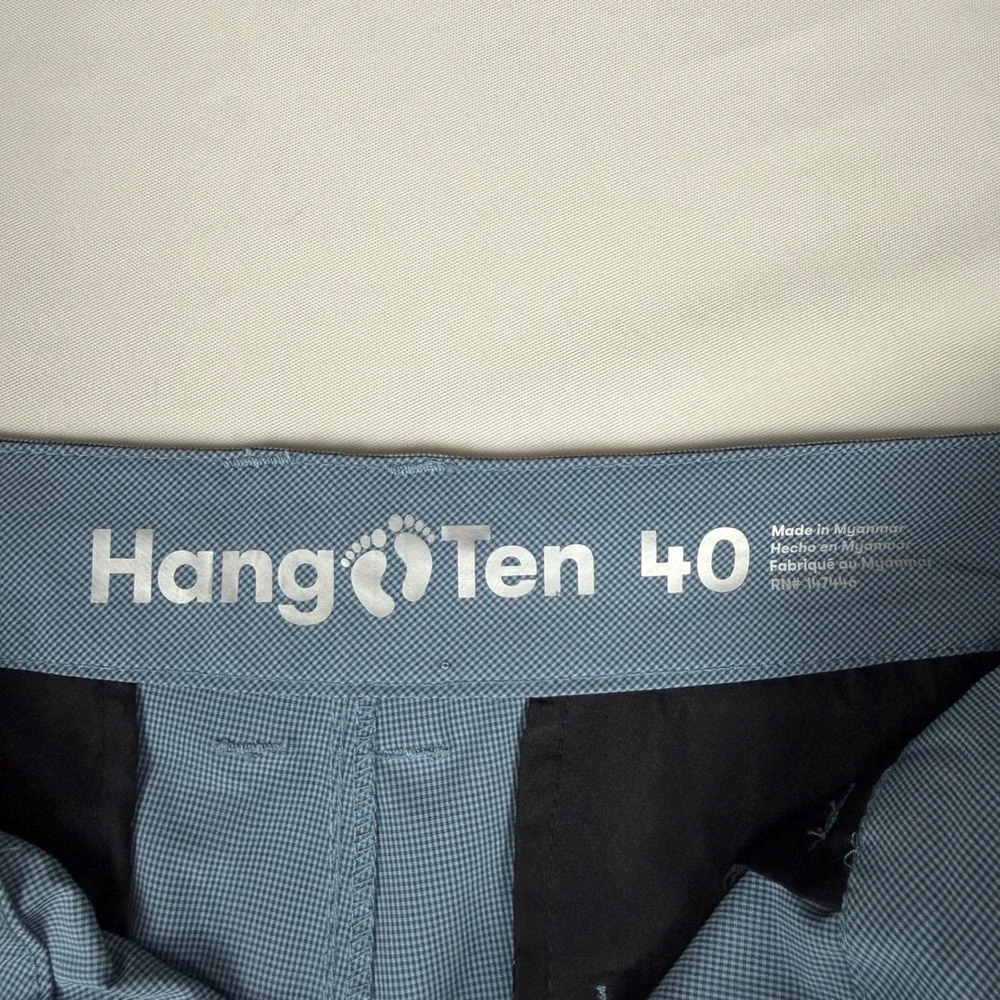 Hang Ten Men Hybrid Walk Shorts Blue Micro Check Stretch Golf Shorts Size 40 NWT